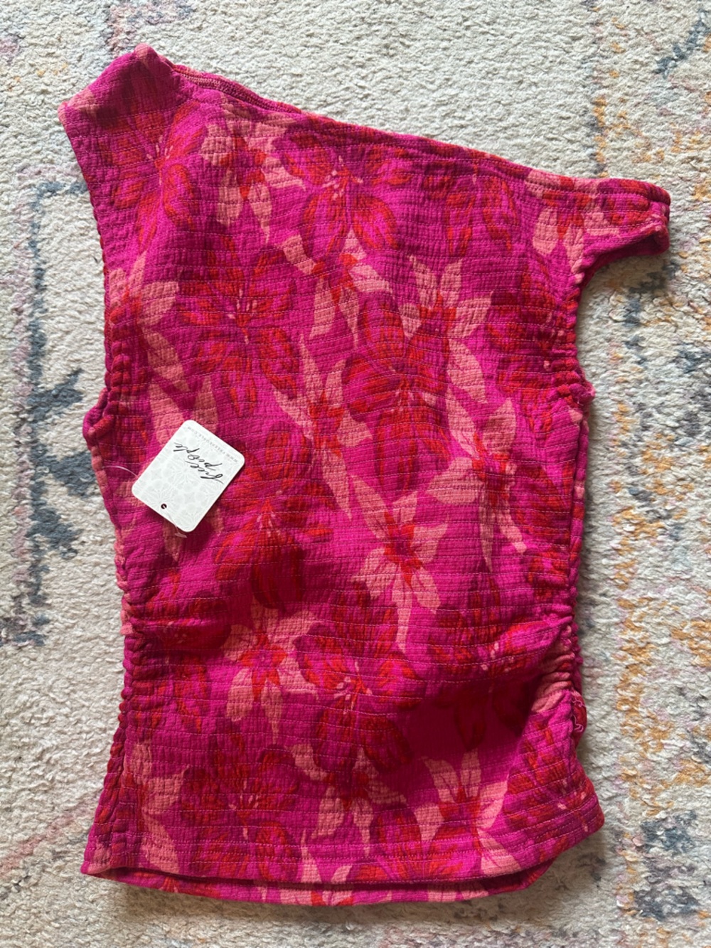 NWT Free People Pink Floral Smocked One Shoulder Top